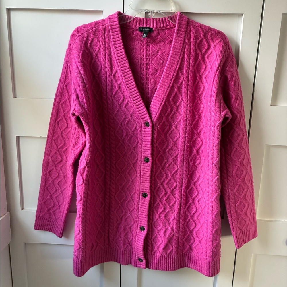Talbots Pink Cable Knit Wool Alpaca Blend Cardigan Size Medium